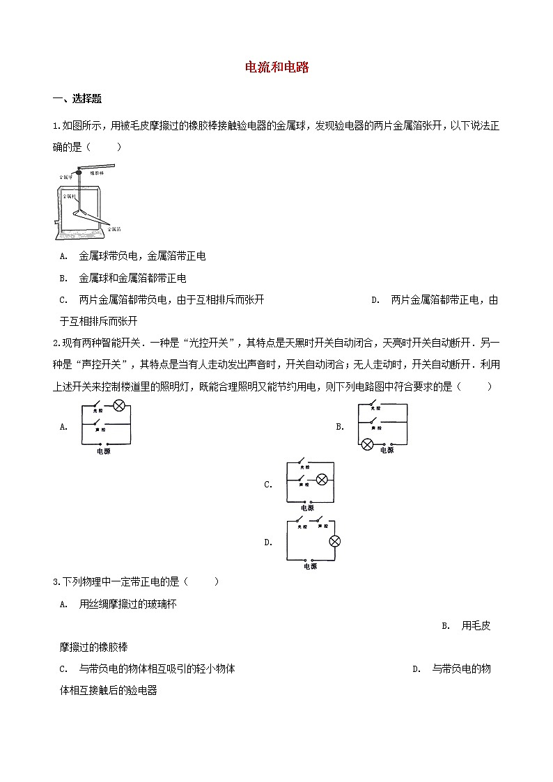 2021年中考物理必考点专项训练电流和电路含解析01