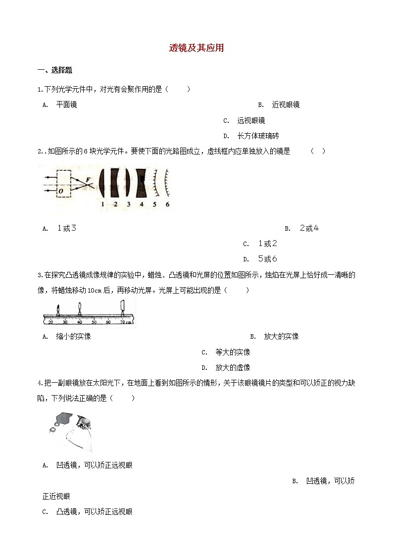 2021年中考物理必考点专项训练透镜及其应用含解析01
