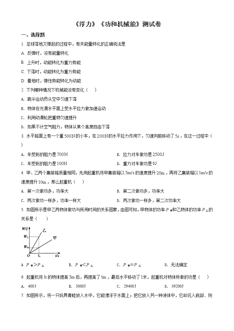 精品解析：人教版八年级物理下册单元测试：第十章《浮力》第十一章《功和机械能》01