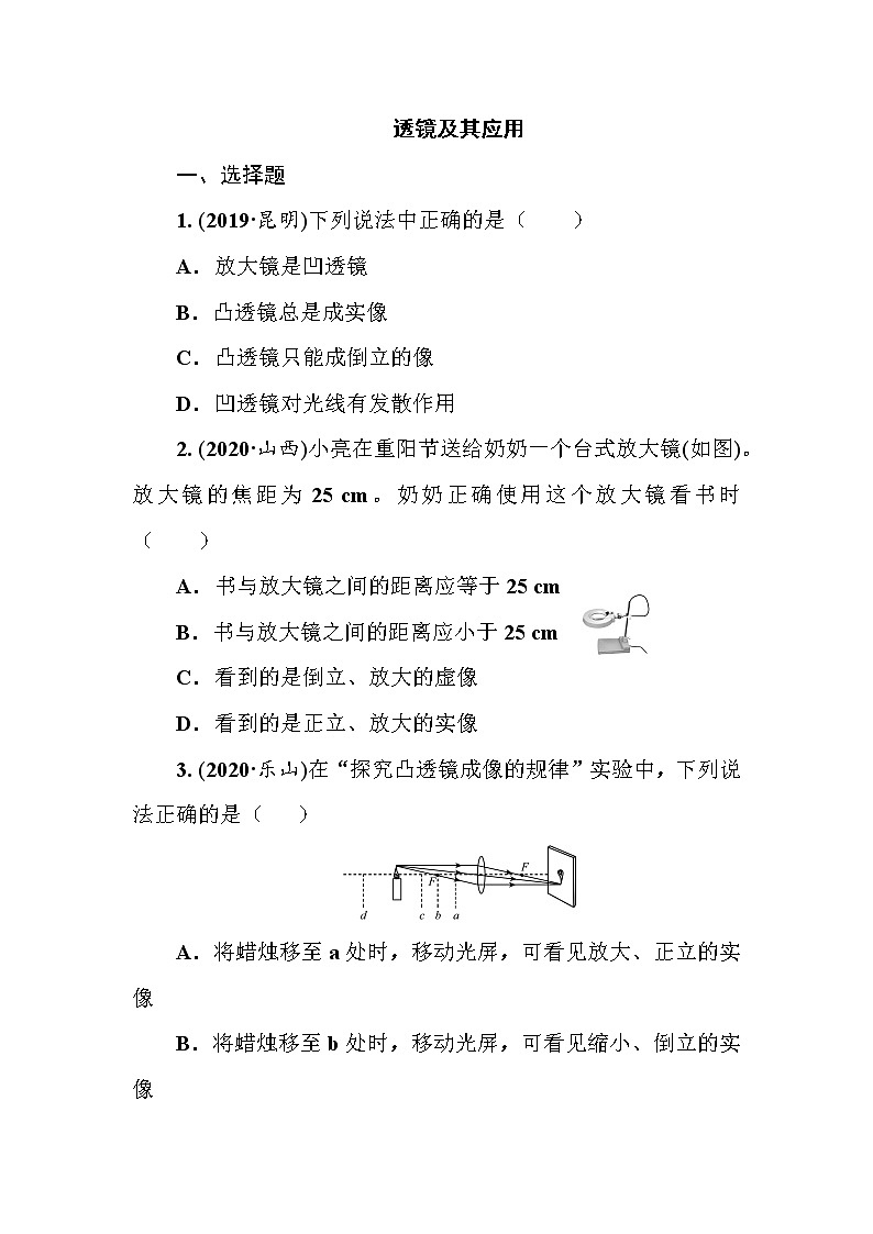 2021年春人教版九年级物理中考考点过关训练《透镜及其应用》(Word版附答案)01