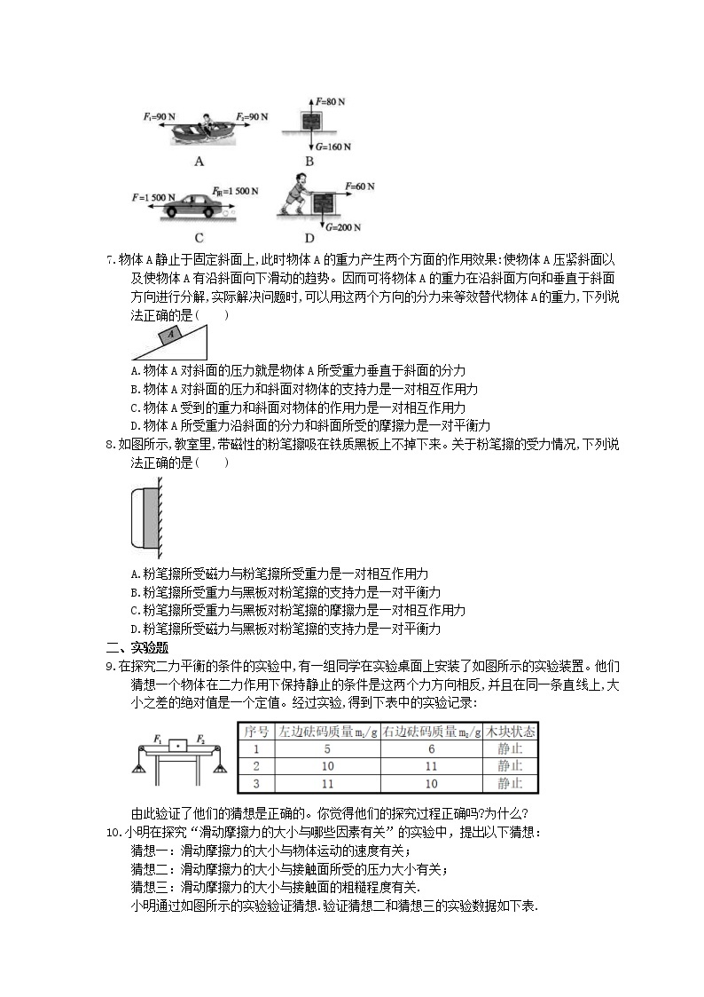 2021年中考物理二轮复习《平衡力与相互作用力辨析》专项训练 (含答案)02