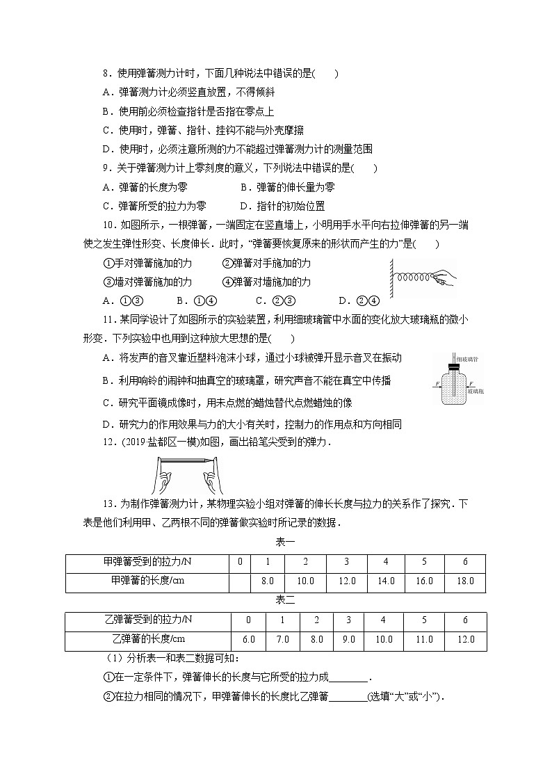 人教版物理八年级下同步训练:7.2 弹力(含答案)02