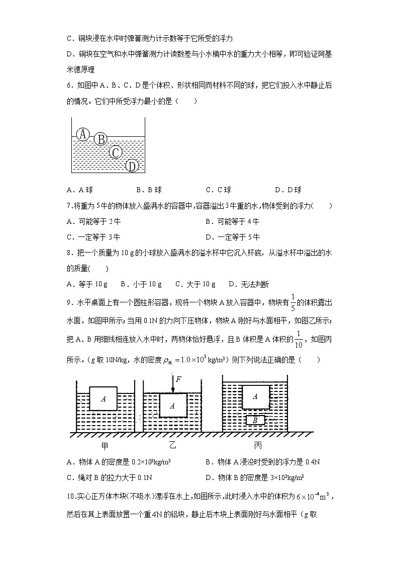 2020-2021学年人教版八年级物理 10.2阿基米德原理达标练习(含解析)第2页