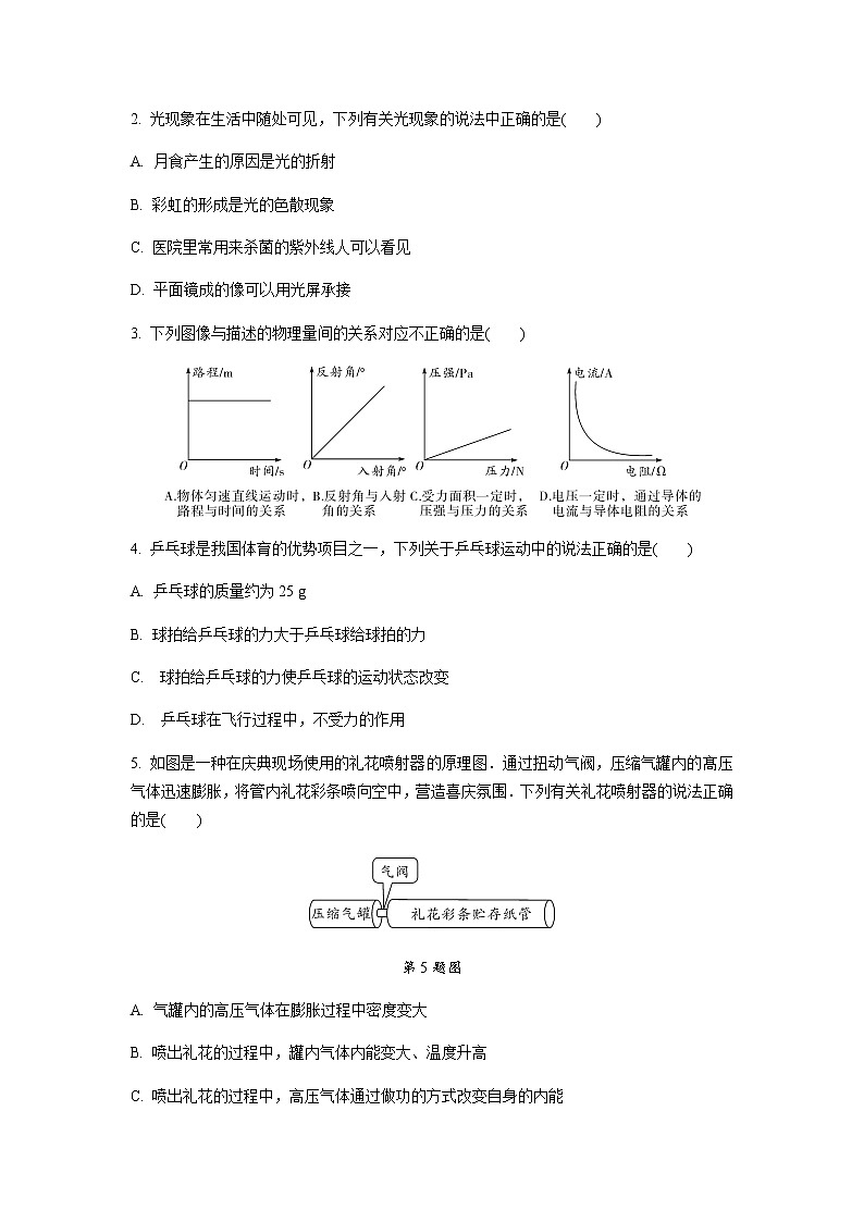 2021年陕西省初中学业水平考试物理试卷(一)含答案及解析第2页