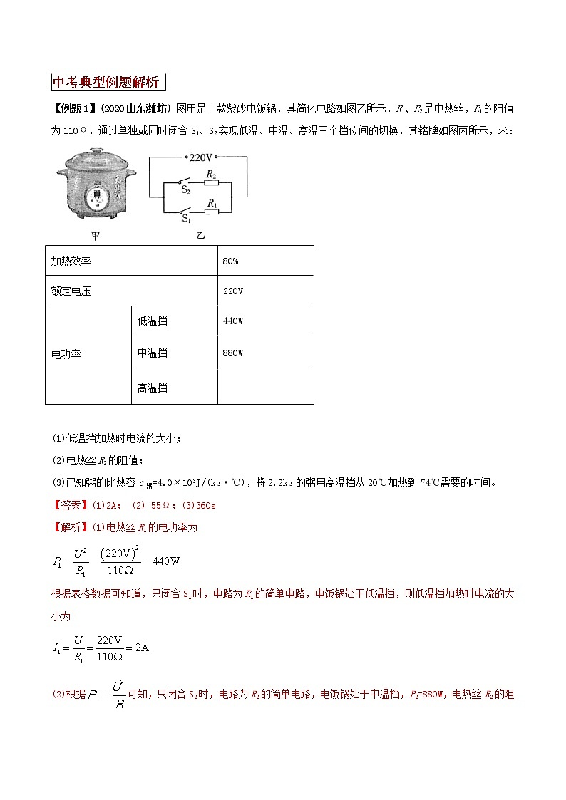 2021年中考物理三轮冲刺过关 专题23 热电综合计算题对策(教师版含解析)02