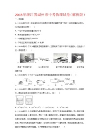 浙江湖州市2018年中考物理试题（word版含解析）