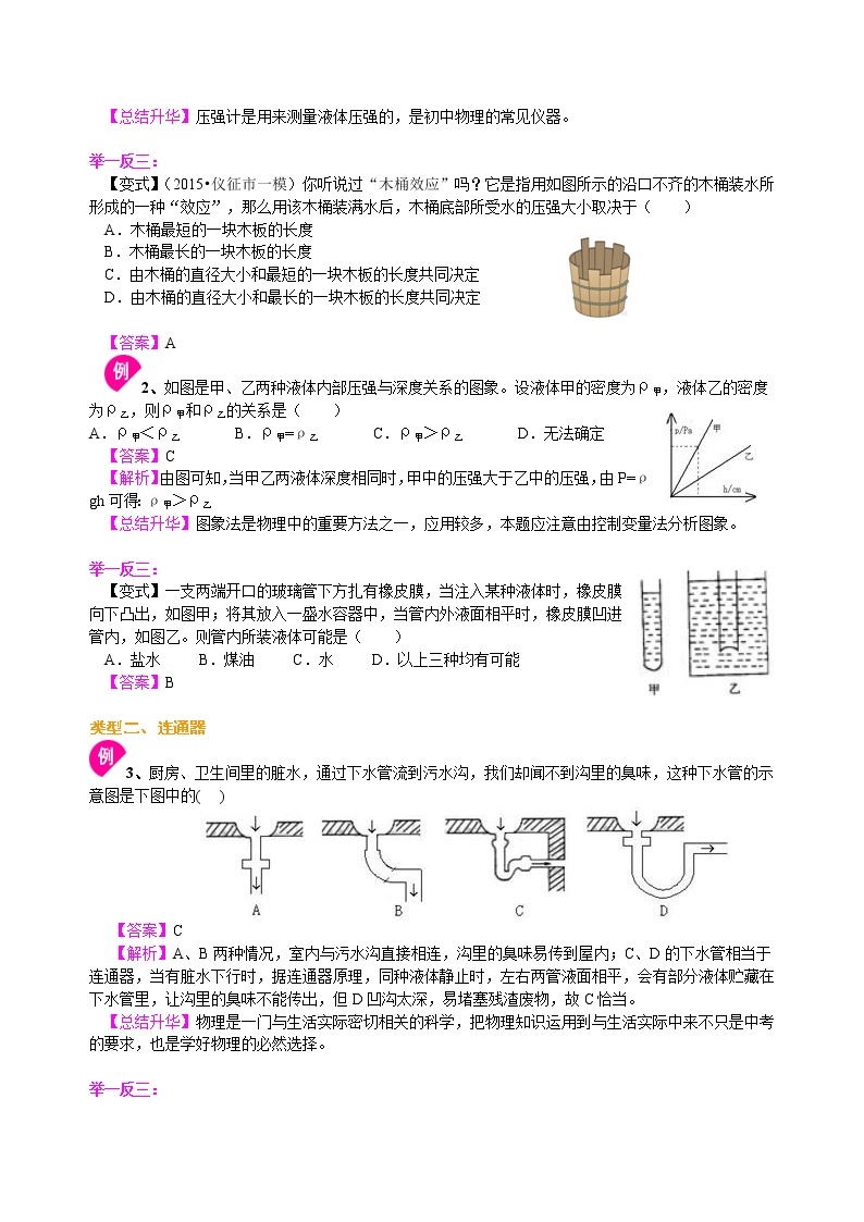 八年级下册人教版物理71【提高】液体的压强--- 学案+习题03