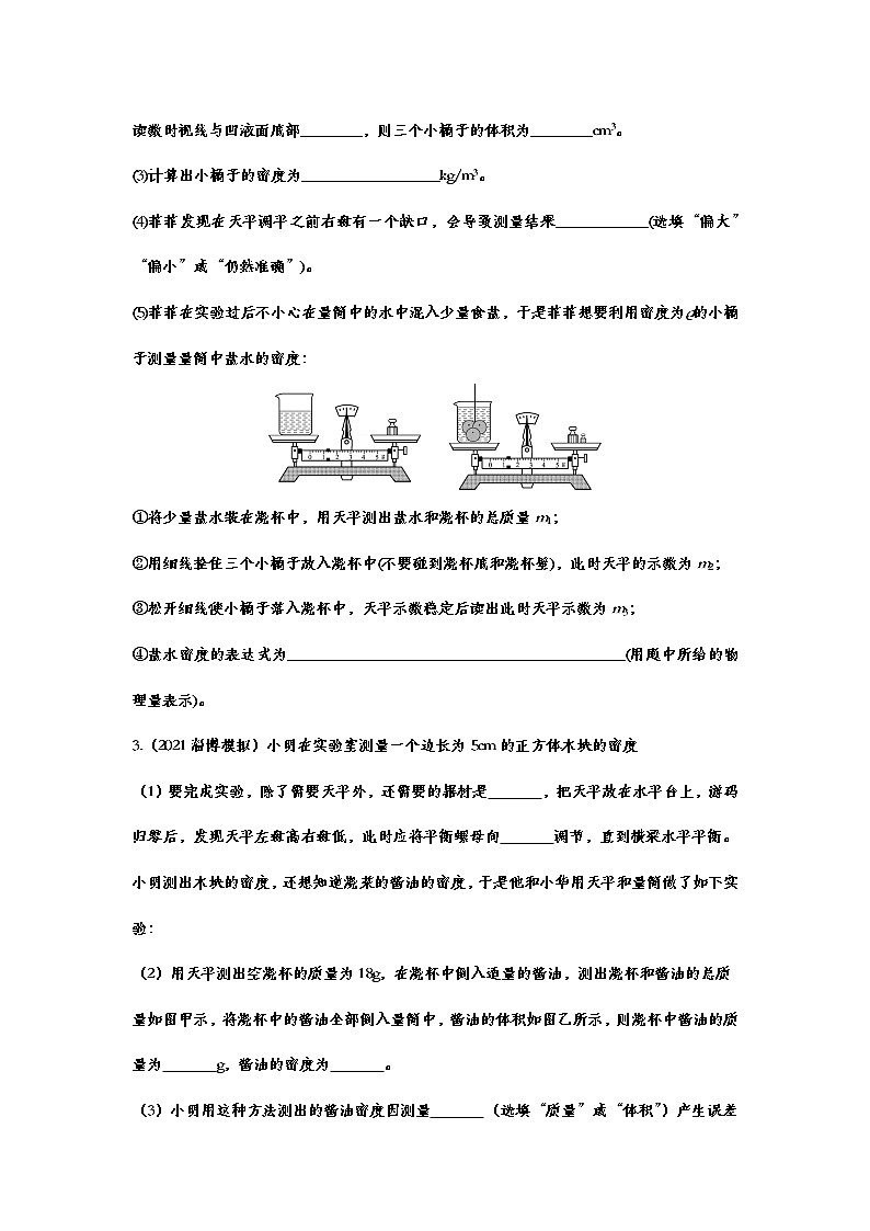 2021年中考物理实验专项复习——密度的测量02