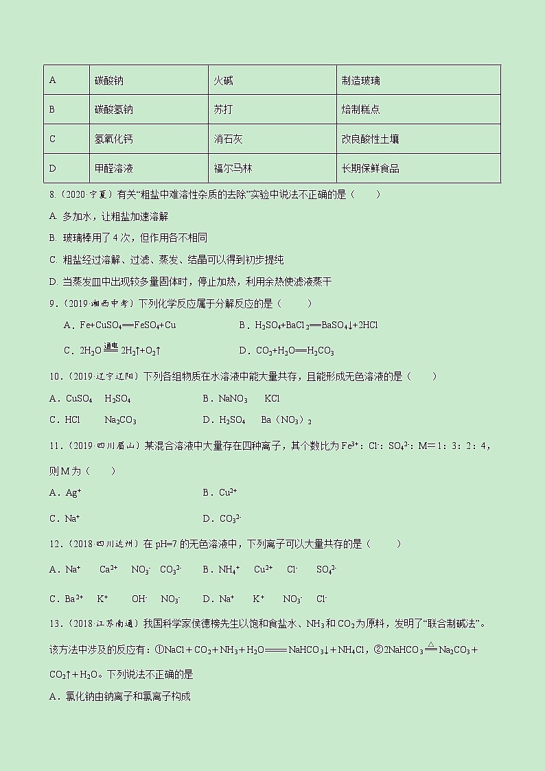 第十一单元 盐 化肥【真题训练】学年九年级化学下册单元复习一遍过(人教版)(原卷版)第2页