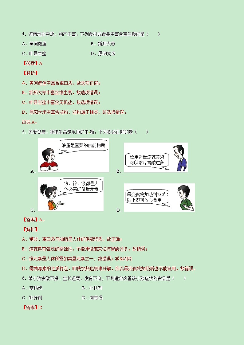 第十二单元 化学与生活【过关测试】学年九年级化学下册单元复习一遍过(人教版)(解析版)第2页