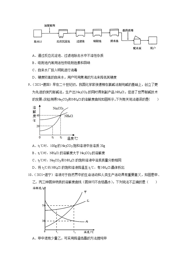 2021年四川省各地市中考化学真题汇编——专题5 水和溶液(word版附解析)第3页