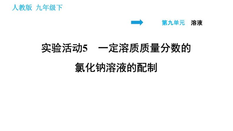 人教版九年级下册化学习题课件 第9单元 实验活动5 一定溶质质量分数的氯化钠溶液的配制01