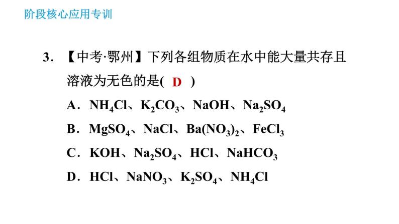 科学版九年级下册化学课件 第8章 阶段核心应用专训 复分解反应的应用07