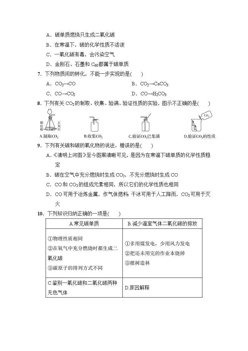 人教版九年级上册化学 第六单元达标检测卷02