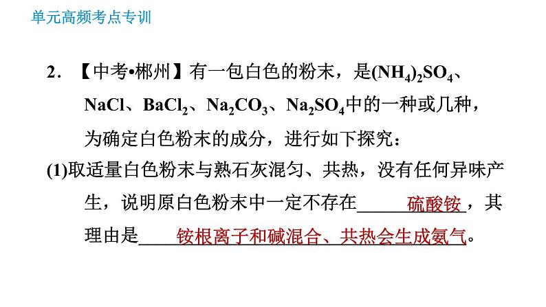 鲁教版九年级下册化学课件 期末高频考点专训 专训4 物质的推断第6页