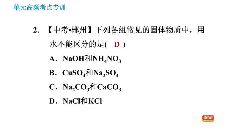 鲁教版九年级下册化学课件 期末高频考点专训 专训2 物质的鉴别与检验第4页