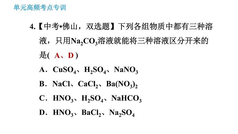 鲁教版九年级下册化学课件 期末高频考点专训 专训2 物质的鉴别与检验第6页