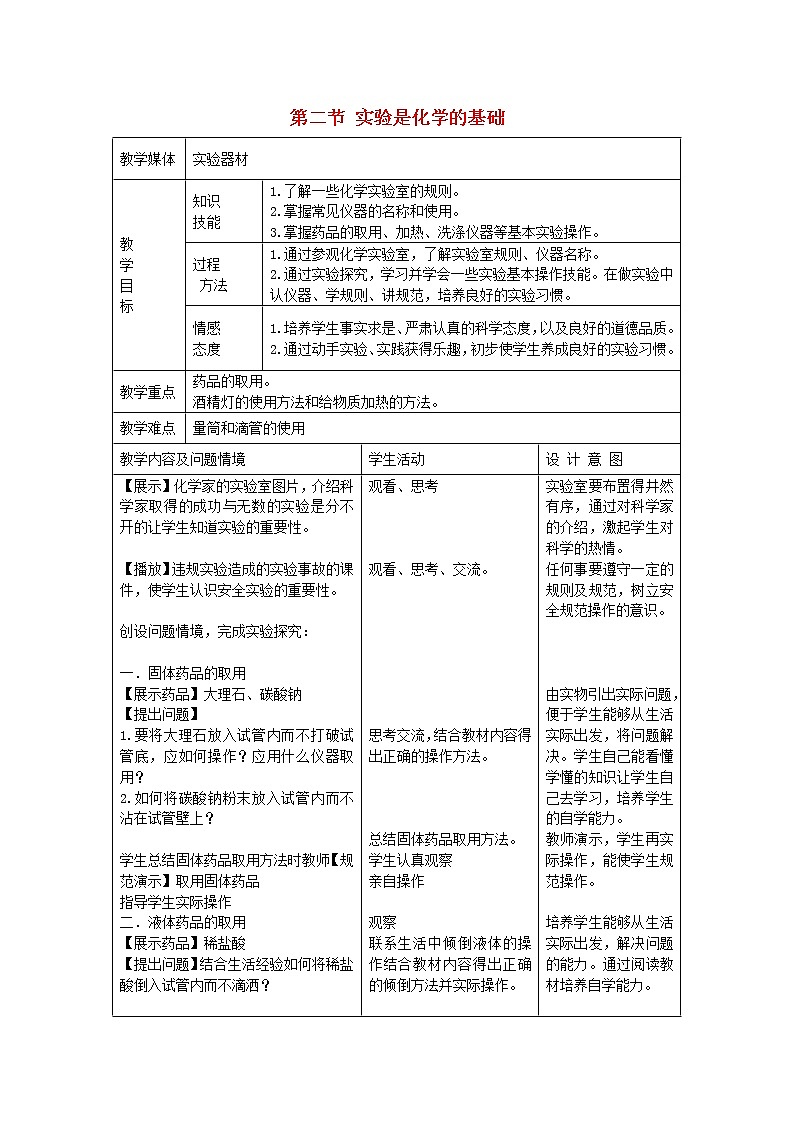 1.2 《实验是化学的基础》 教案01