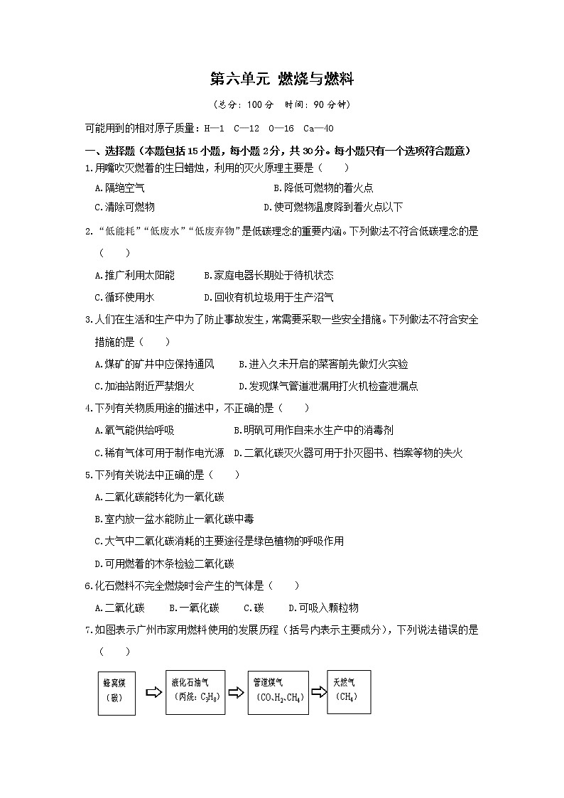 2021年初中化学鲁教版 九年级上册 第六单元测试卷第1页