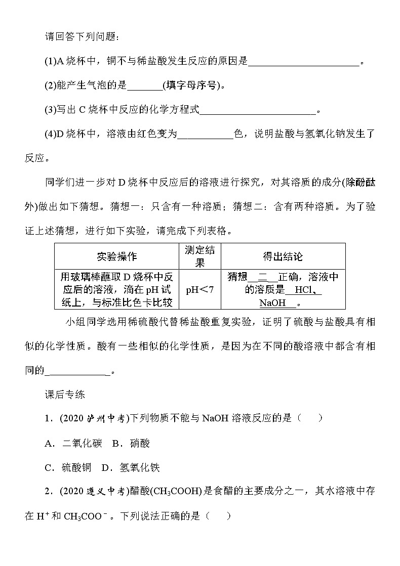 九年级化学中考考点训练《常见的酸和碱》(Word版附答案)第3页