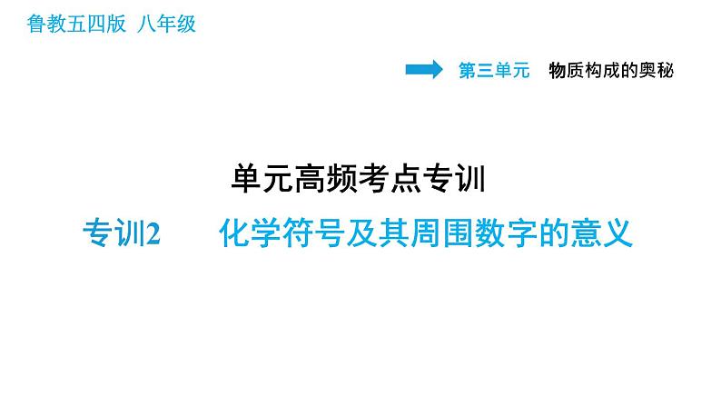 鲁教五四版八年级化学课件 第3单元 单元高频考点专训 专训2 化学符号及其周围数字的意义第1页