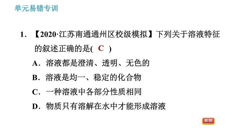 人教版九年级上册化学 第9单元 单元易错专训 课件第3页