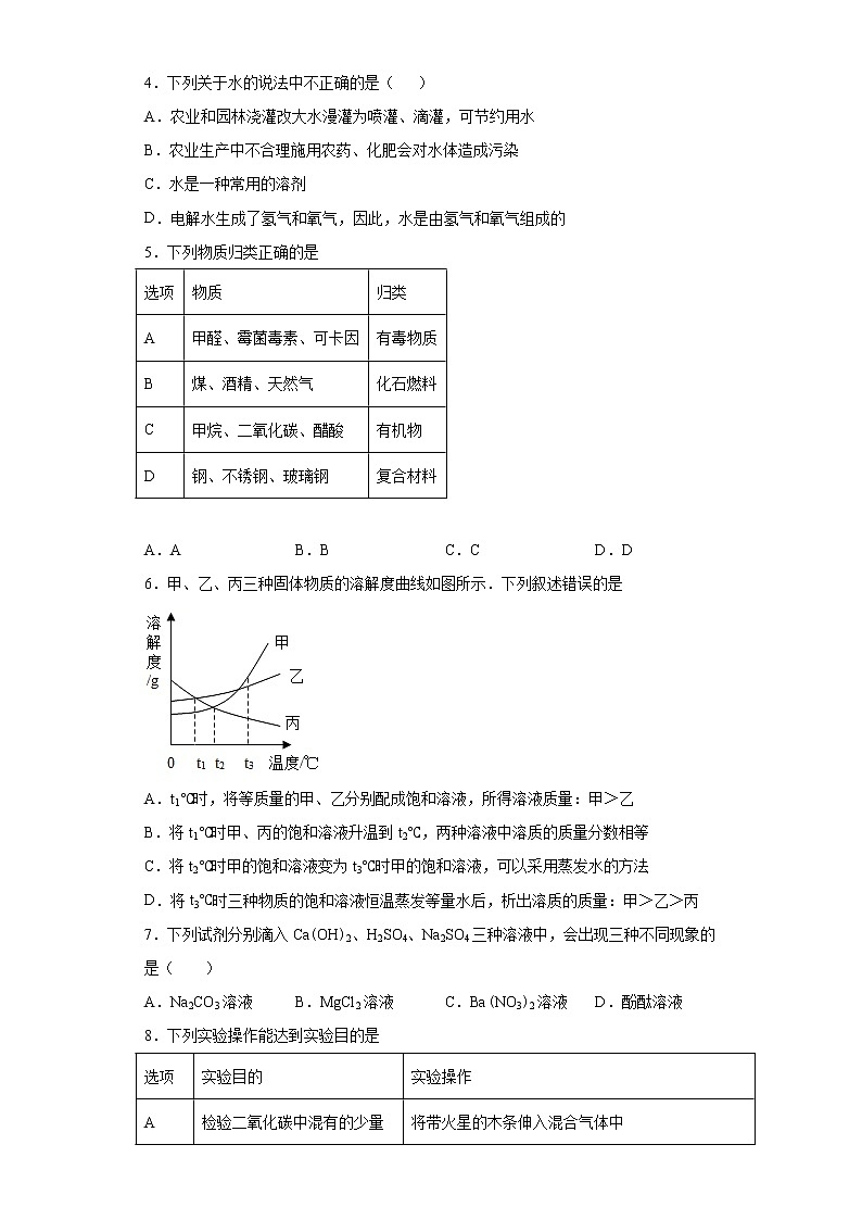 贵州省毕节市织金县2020-2021学年九年级下学期期中化学试题(word版 含答案)02