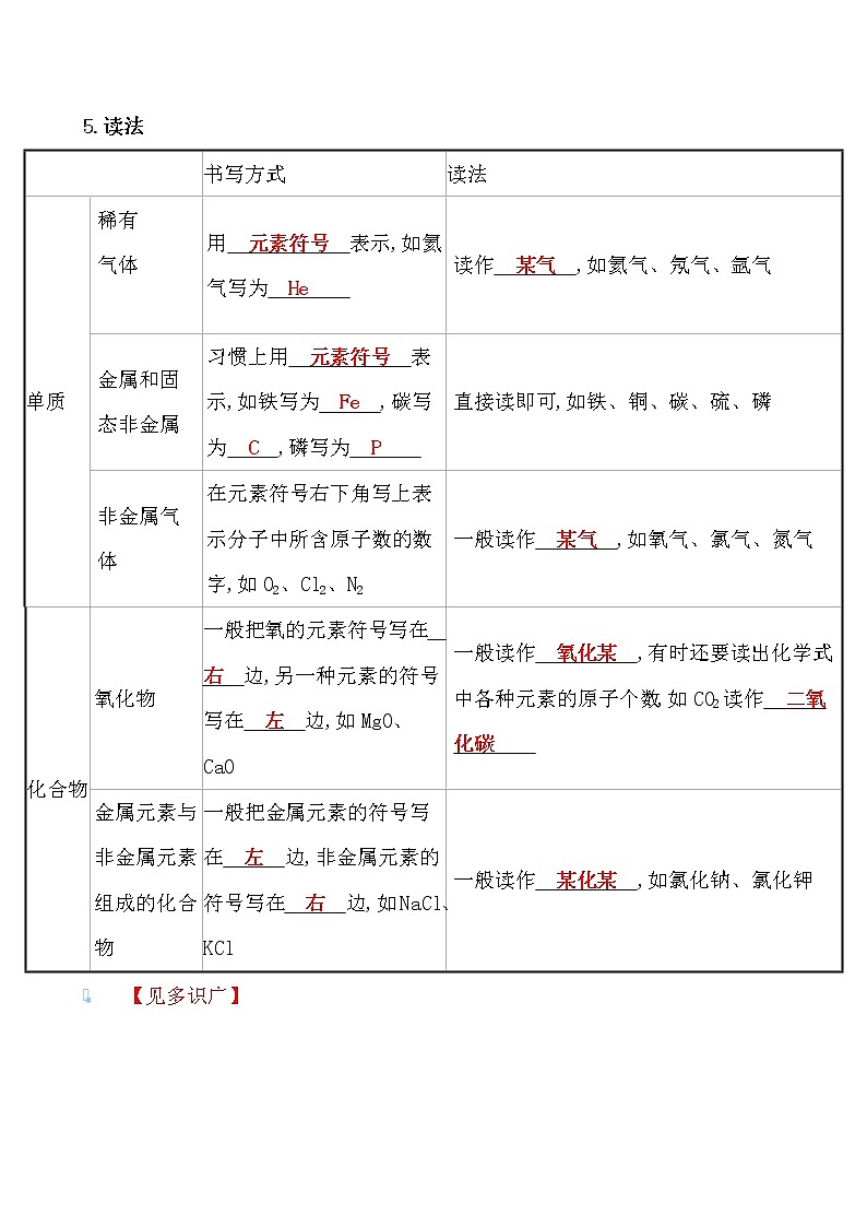 第四单元 第二节 物质组成的表示 导学案 2021-2022鲁教版化学九年级上册02