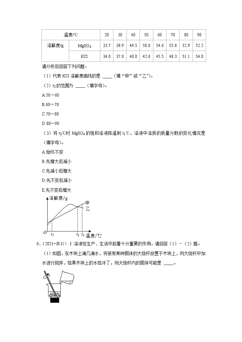 2021年湖北中考化学真题分类汇编-溶液溶解度问题第3页