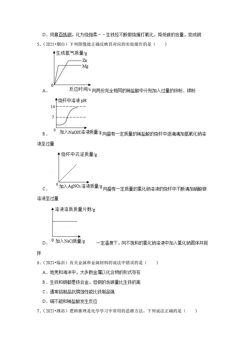2021年山东中考化学真题分类汇编之物质的变化与性质02