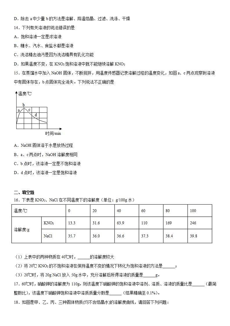 专题6物质的溶解强化训练(3)2020-2021学年仁爱版化学九年级第3页