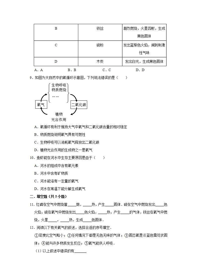 2.2 氧气常考题—2021-2022学年九年级化学人教版上册(word版含答案)第2页
