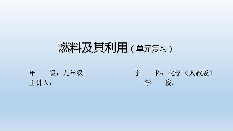 初三【化学(人教版)】第七单元 燃料及其利用(单元复习)课件PPT第1页