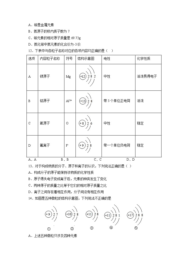 第三单元 物质构成的奥秘 单元检测卷(B卷)— 2021-2022学年九年级化学人教版上册第3页