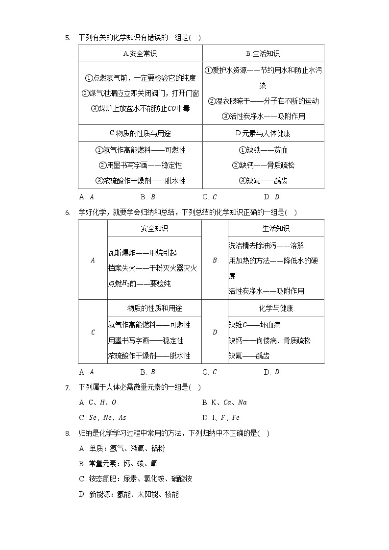 12.2化学元素与人体健康   同步练习    人教版初中化学九年级下册02