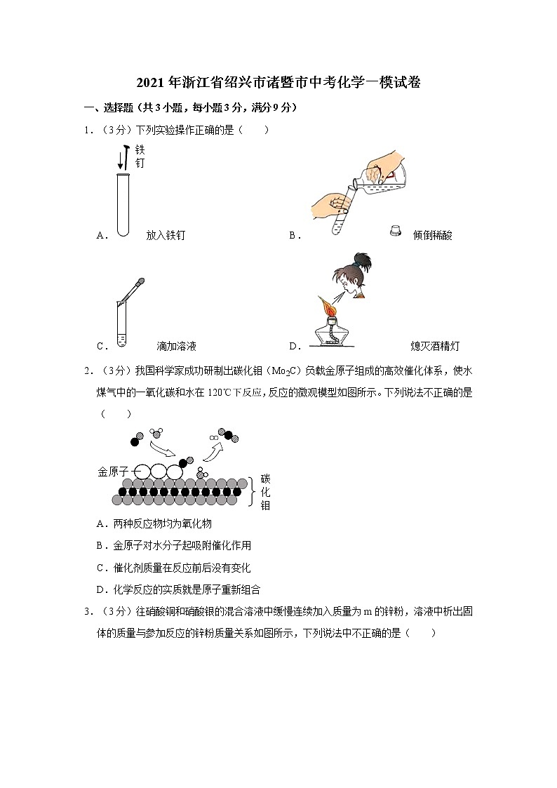 2021年浙江省绍兴市诸暨市中考化学一模试卷01