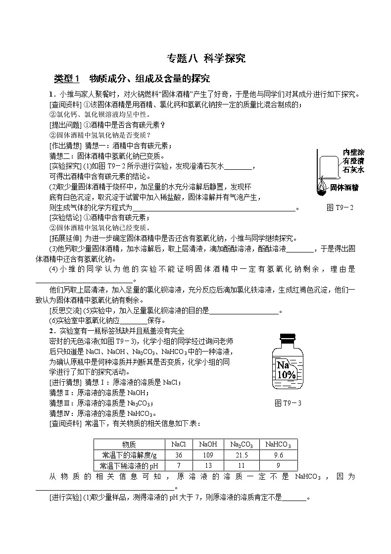 【专项练习】初三化学中考复习专题8:科学探究(类型分类+典例+知识汇总+专题精练+不含答案)第1页