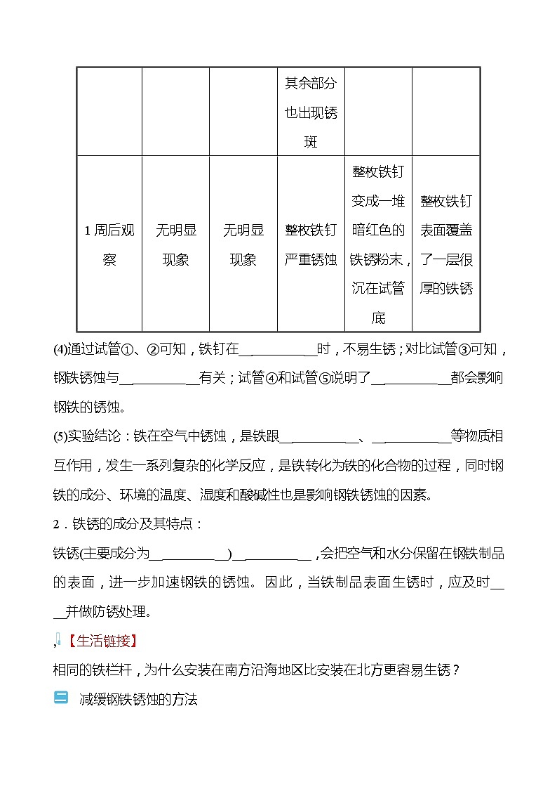 第九单元 第三节 钢铁的锈蚀与防护 学案(学生版)—2020-2021学年九年级化学鲁教版下册第2页