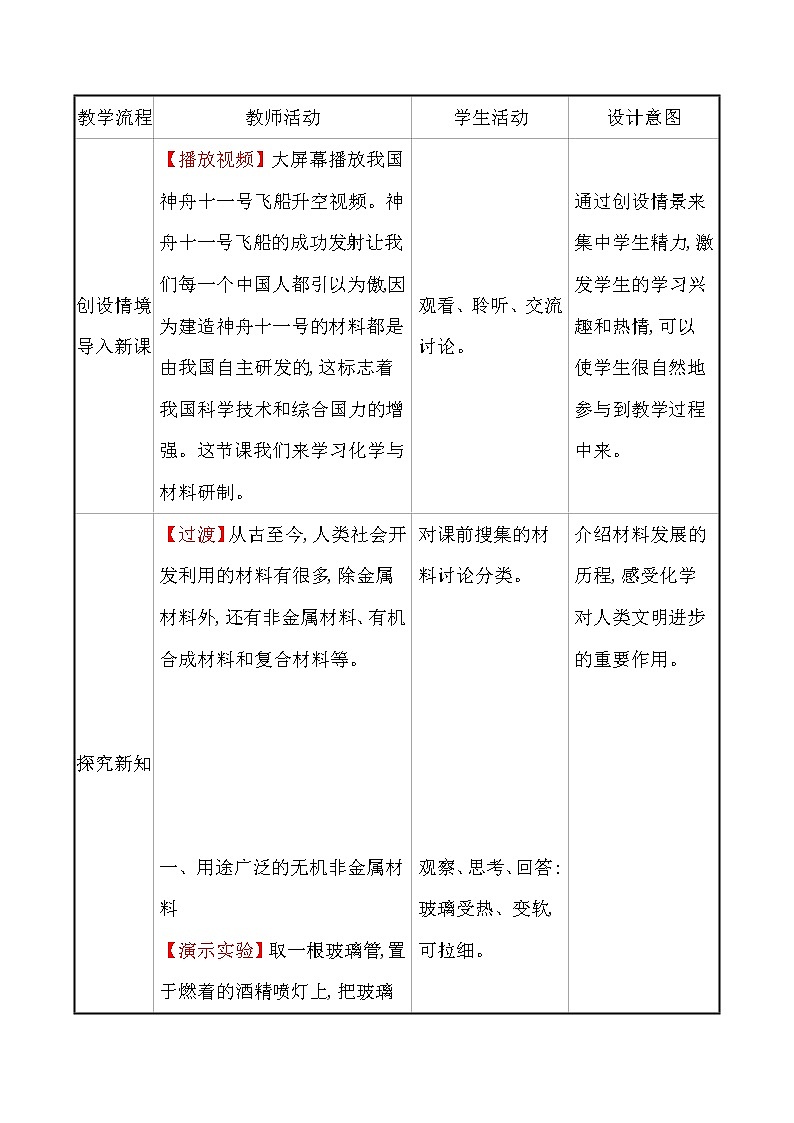 第十一单元 第二节 化学与材料研制 教案—2020-2021学年九年级化学鲁教版下册02