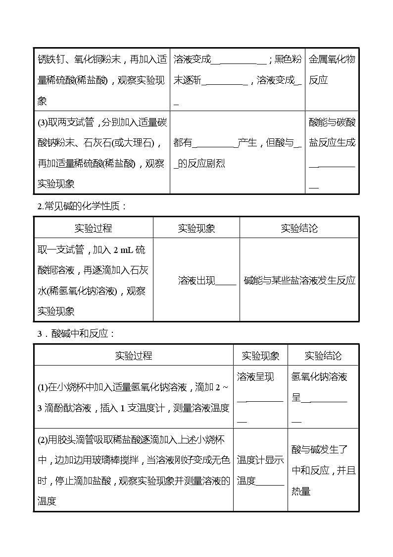 基础实验8 酸与碱的化学性质 学案—2020-2021学年九年级化学沪教版下册02