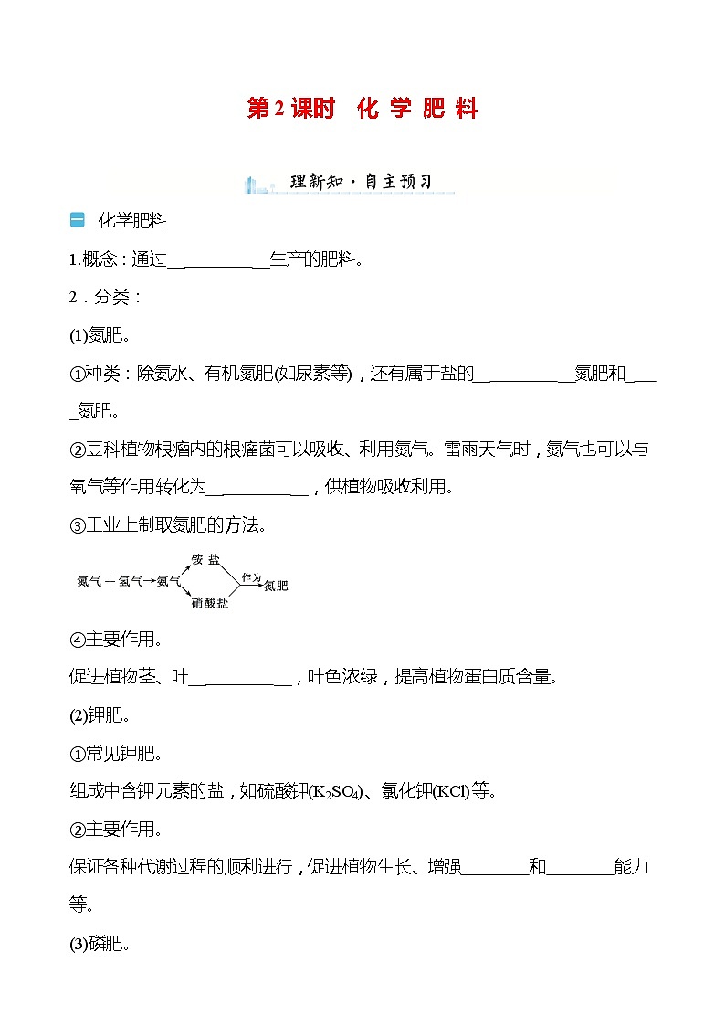 第7章 第3节 第2课时 化 学 肥 料 学案(学生版)—2020-2021学年九年级化学沪教版下册第1页