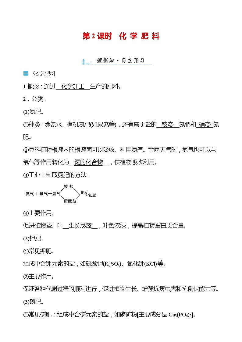 第7章 第3节 第2课时 化 学 肥 料 学案(教师版)—2020-2021学年九年级化学沪教版下册第1页