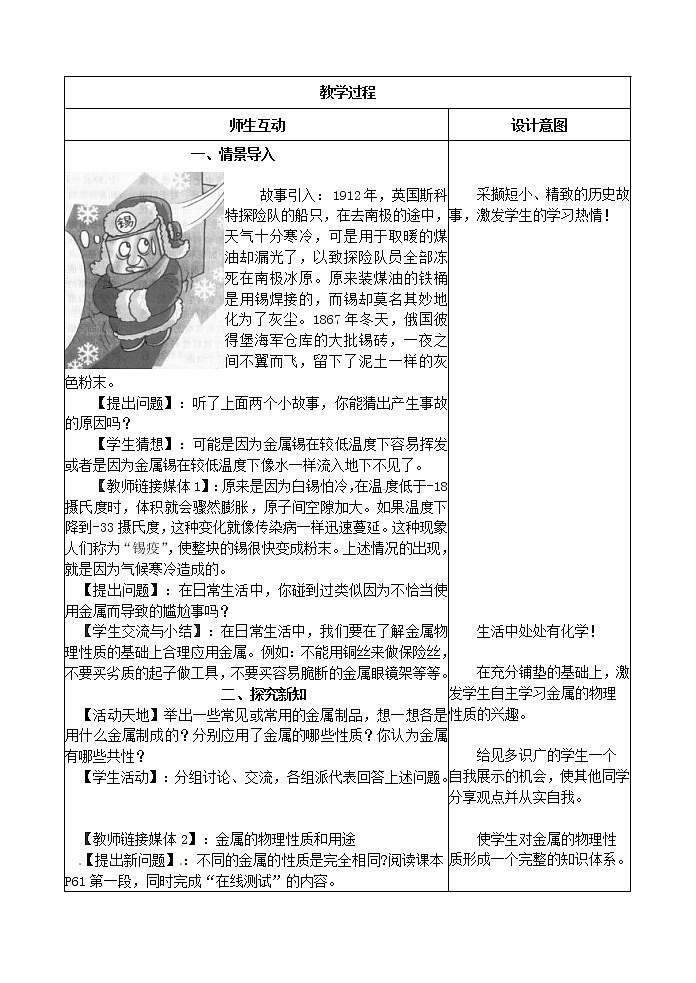 鲁教五四制初中化学九年级全册《第四单元 1 常见的金属材料》教案第2页