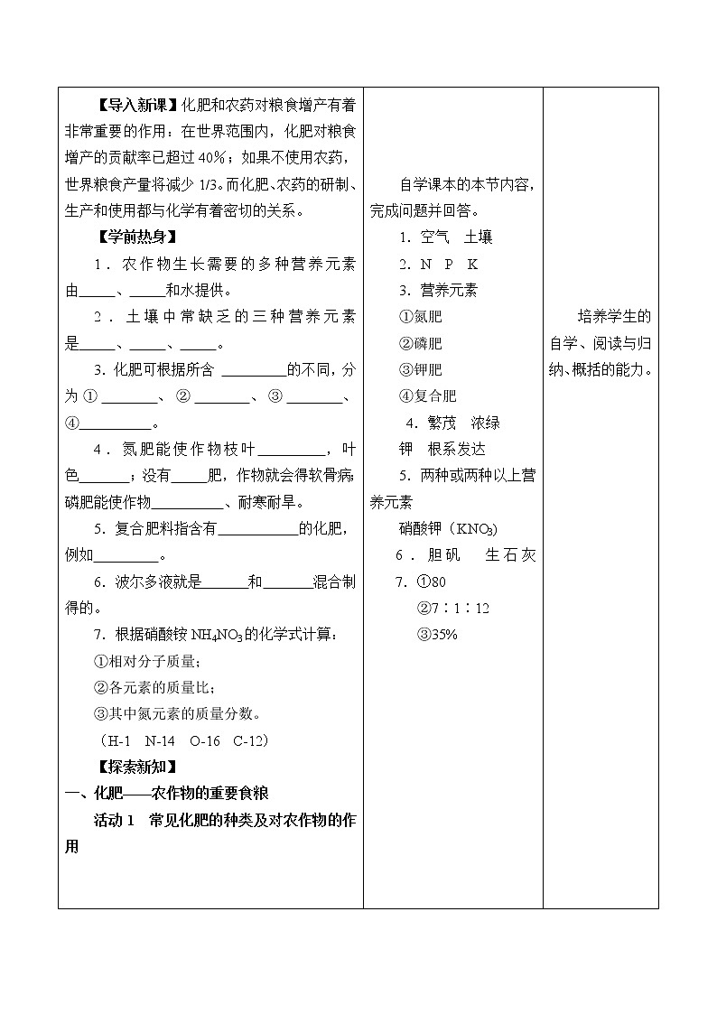 鲁教版(五四制)九年级全一册 6.3 化学与农业生产_(教案)第2页