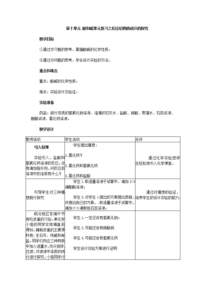 鲁教版(五四制)九年级全一册 第二单元  到实验室去:探究酸和碱的化学性质(2)(教案)第1页