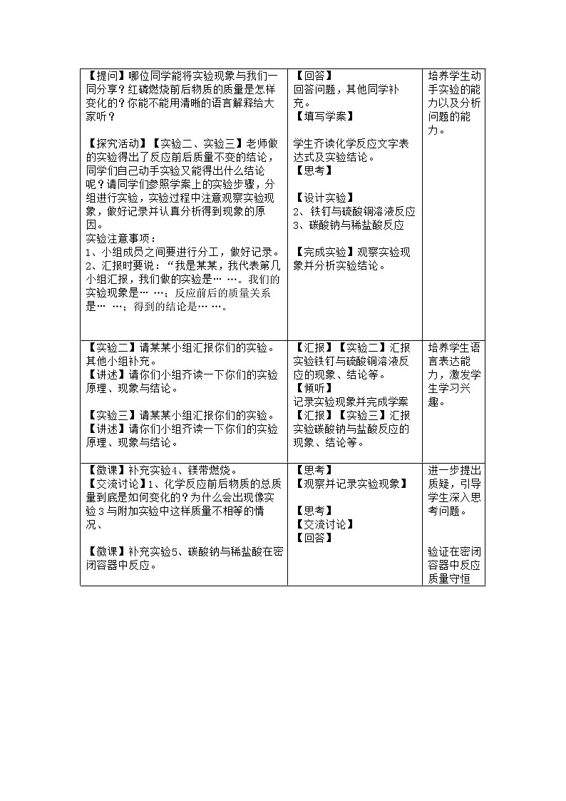 人教版(五四制)八年级全一册化学 第五单元 课题1 质量守恒定律(3)(教案)第2页