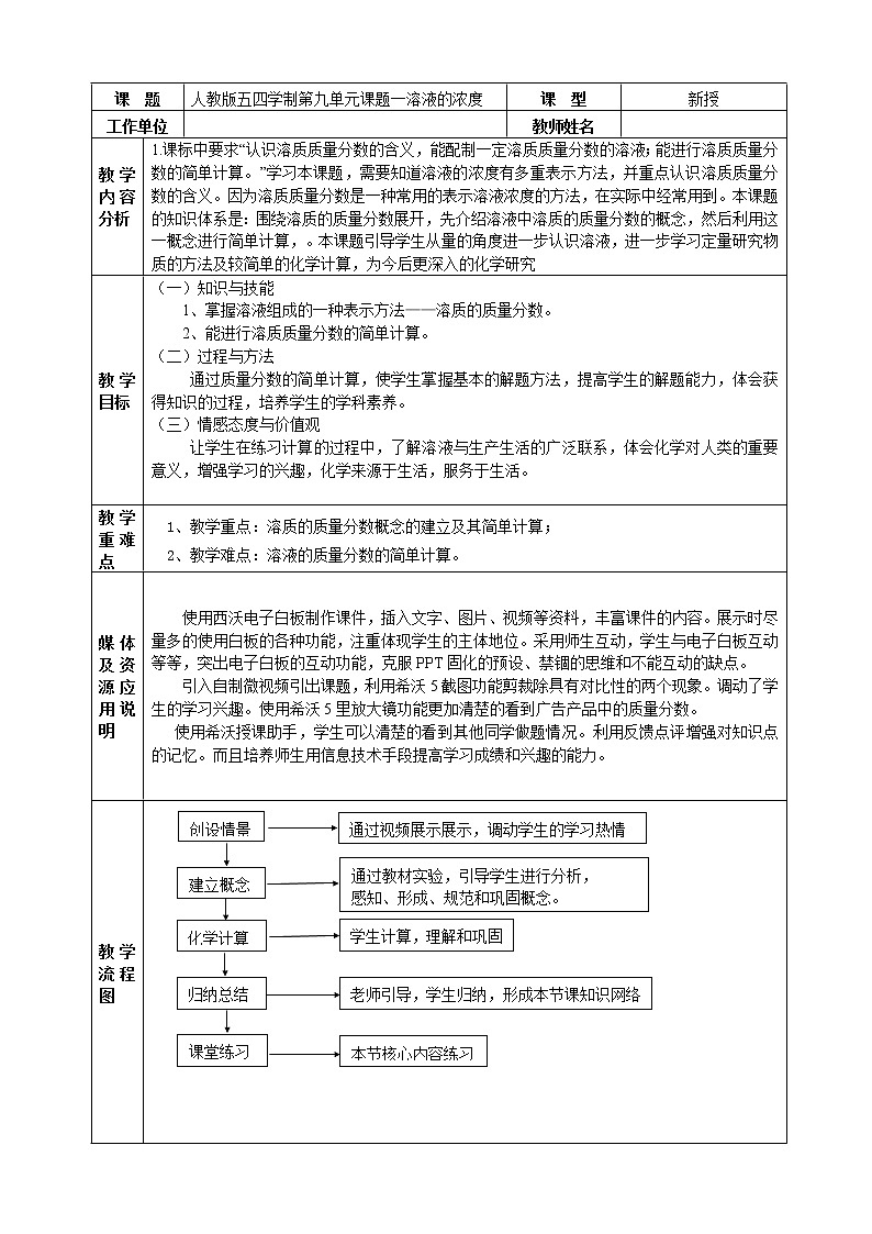 人教版(五四制)九年级全一册化学 第二单元 课题3 溶液的浓度(2)(教案)01