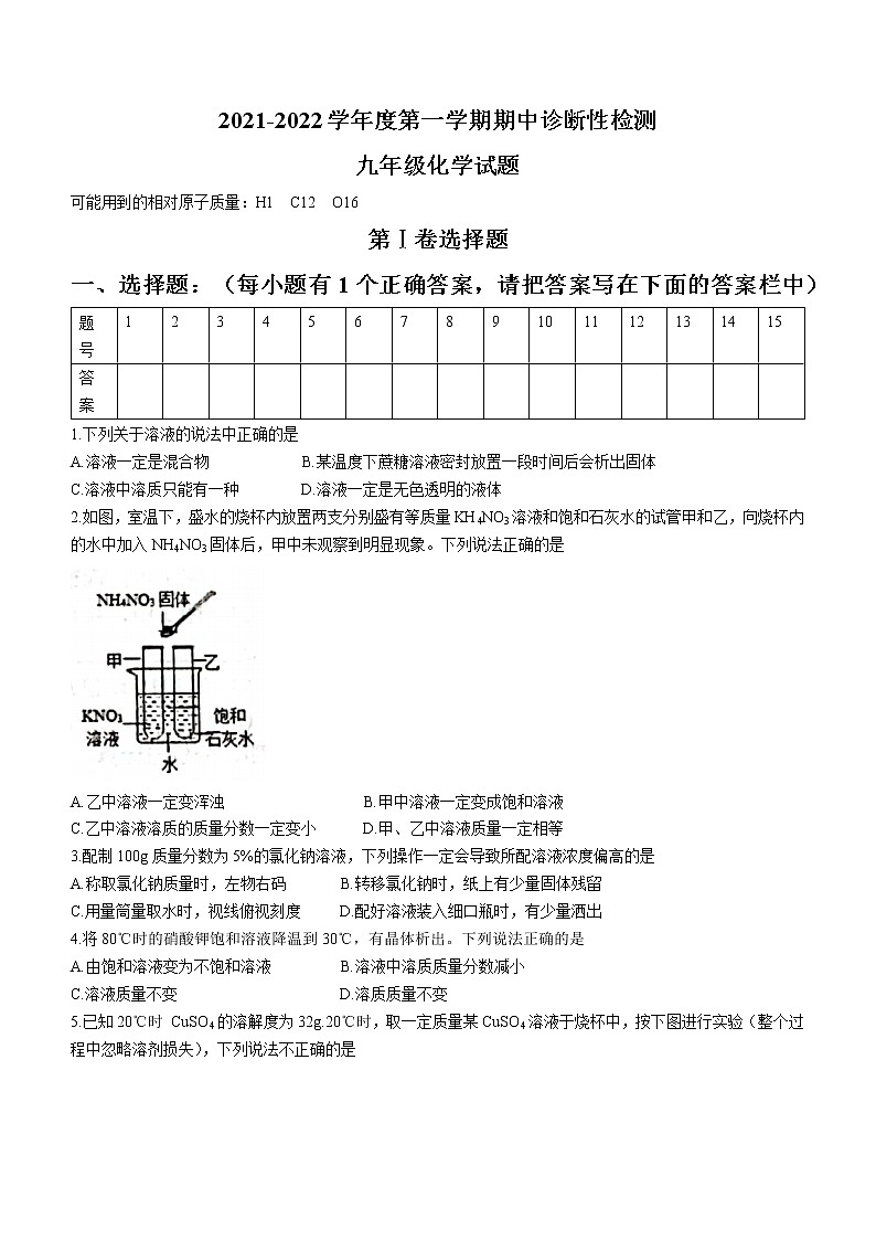 山东省淄博市高青县(五四制)2021-2022学年九年级上学期期中化学试题(word版含答案)第1页