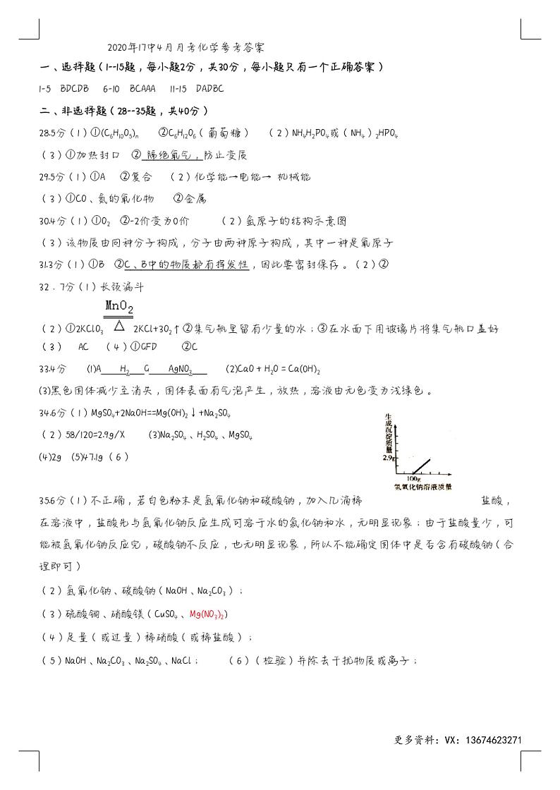 17中4月月考化学答案第1页
