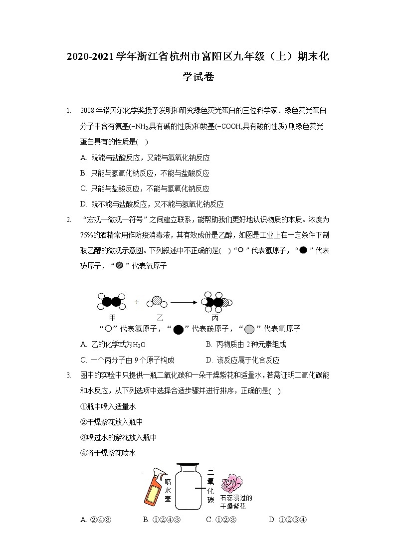 2020-2021学年浙江省杭州市富阳区九年级(上)期末化学试卷第1页